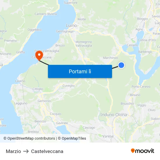 Marzio to Castelveccana map
