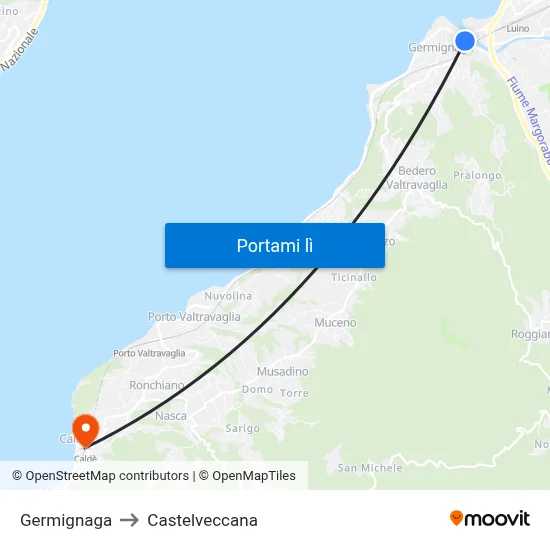 Germignaga to Castelveccana map