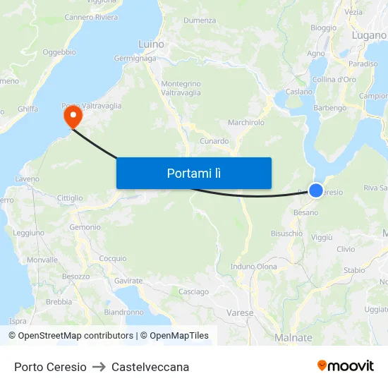Porto Ceresio to Castelveccana map