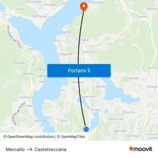Mercallo to Castelveccana map