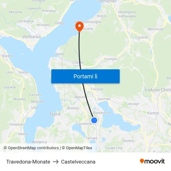 Travedona-Monate to Castelveccana map