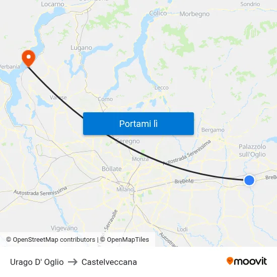 Urago D' Oglio to Castelveccana map