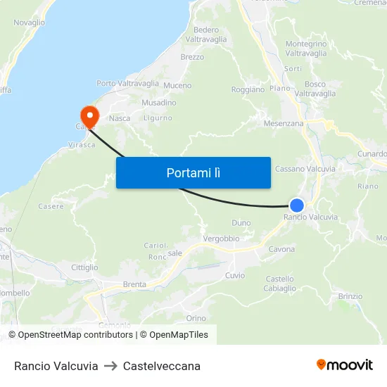 Rancio Valcuvia to Castelveccana map