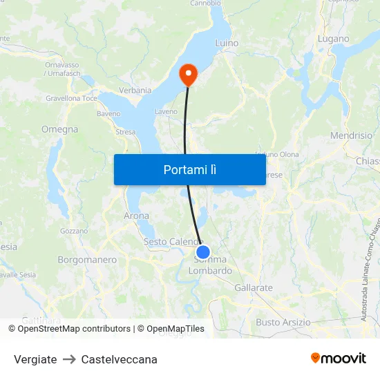 Vergiate to Castelveccana map