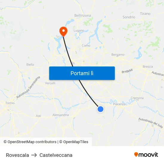 Rovescala to Castelveccana map