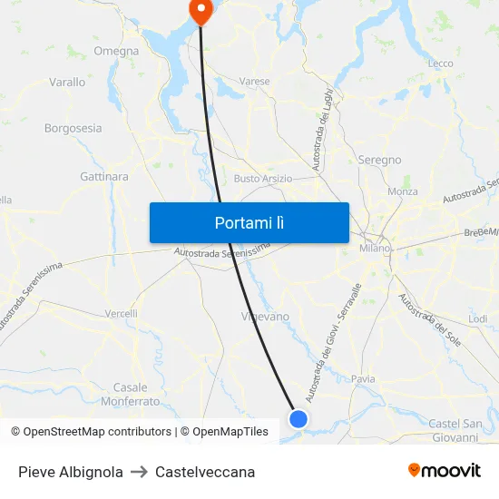 Pieve Albignola to Castelveccana map