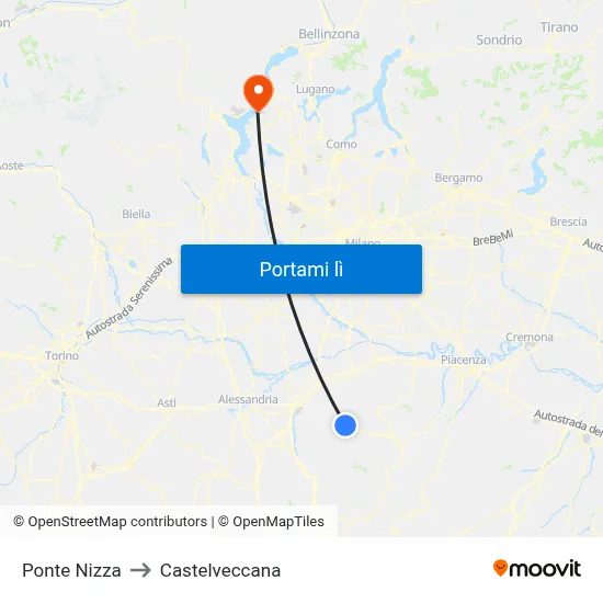 Ponte Nizza to Castelveccana map