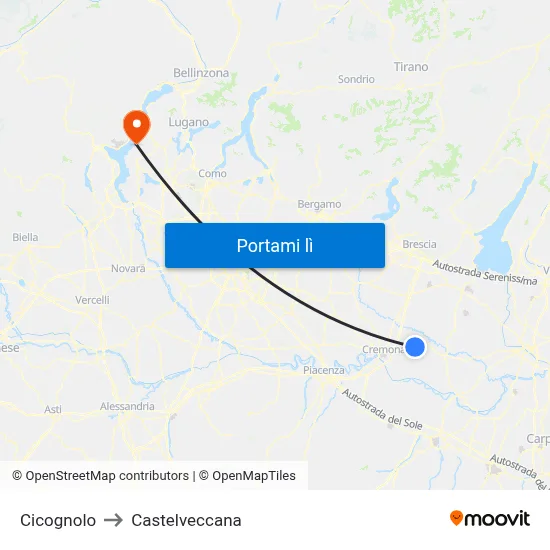 Cicognolo to Castelveccana map