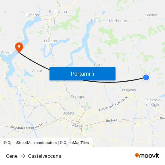 Cene to Castelveccana map