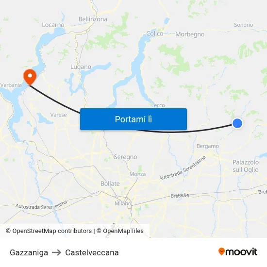 Gazzaniga to Castelveccana map