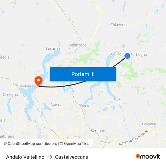 Andalo Valtellino to Castelveccana map