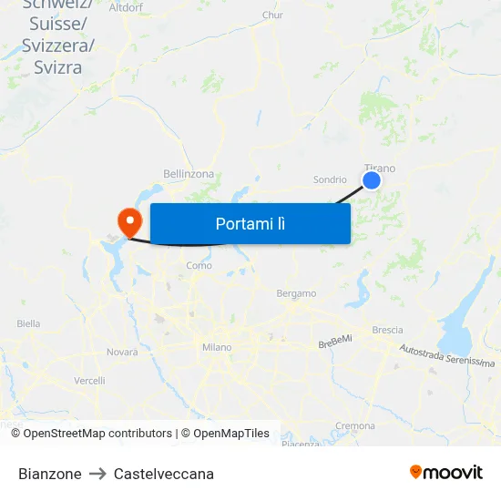 Bianzone to Castelveccana map