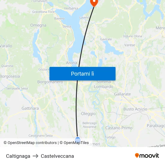 Caltignaga to Castelveccana map