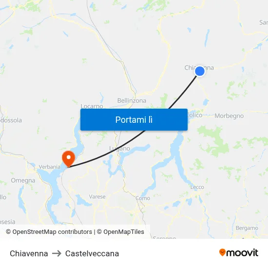 Chiavenna to Castelveccana map