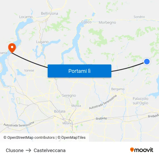 Clusone to Castelveccana map