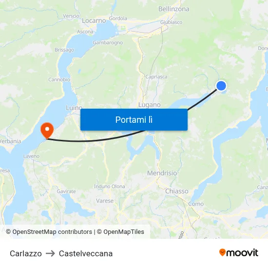 Carlazzo to Castelveccana map