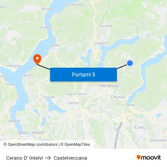 Cerano D' Intelvi to Castelveccana map