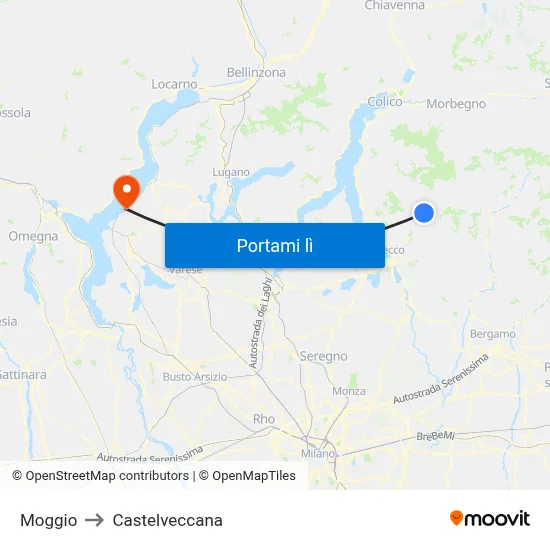 Moggio to Castelveccana map