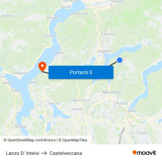Lanzo D' Intelvi to Castelveccana map