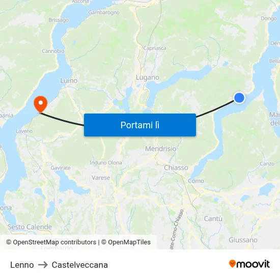 Lenno to Castelveccana map