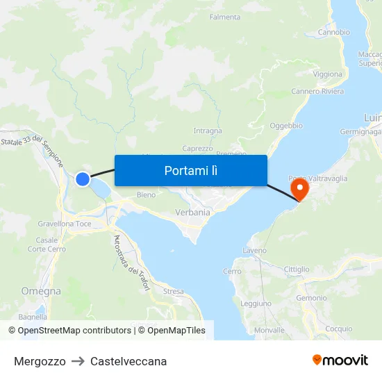 Mergozzo to Castelveccana map