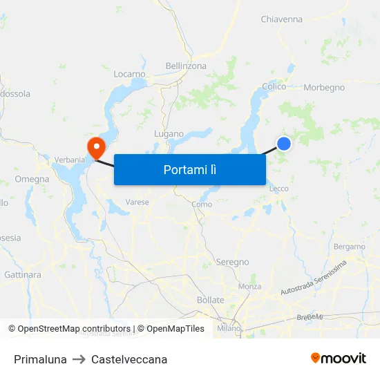 Primaluna to Castelveccana map