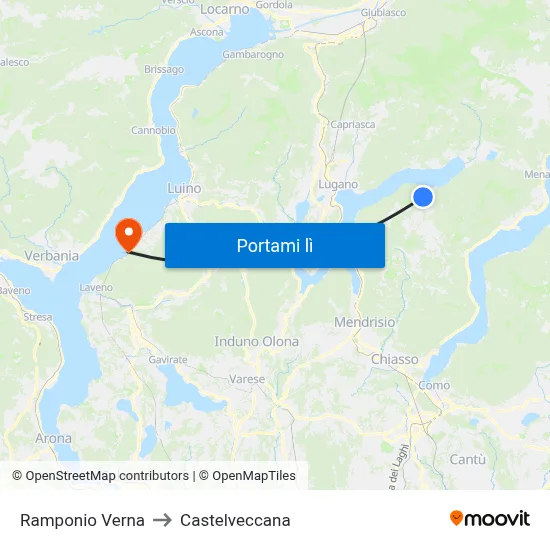 Ramponio Verna to Castelveccana map