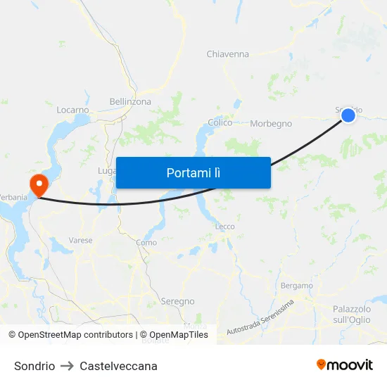 Sondrio to Castelveccana map