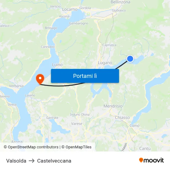 Valsolda to Castelveccana map