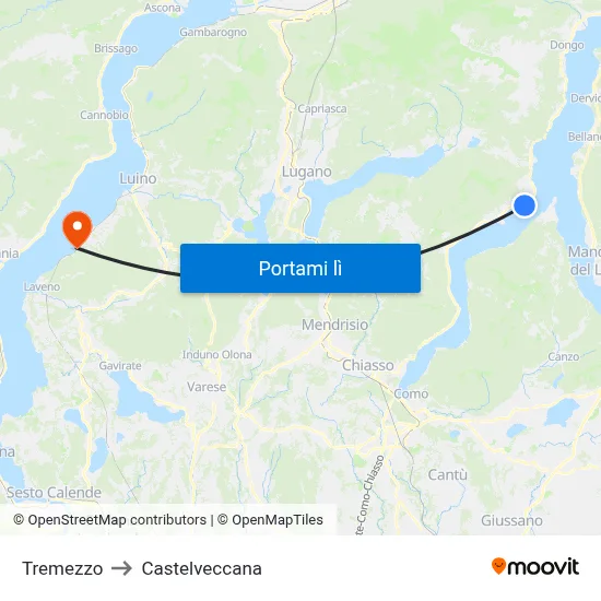 Tremezzo to Castelveccana map