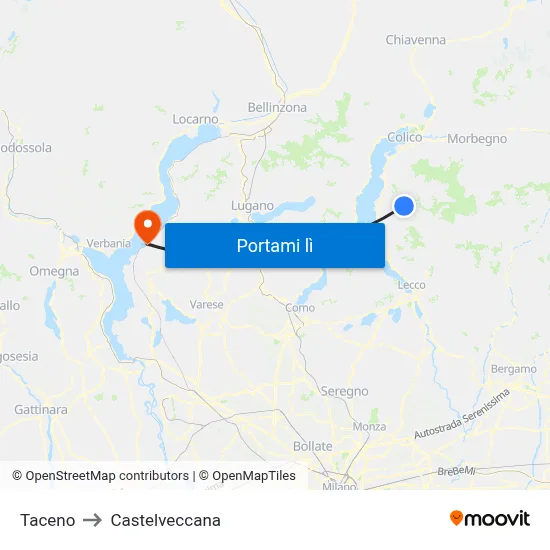 Taceno to Castelveccana map