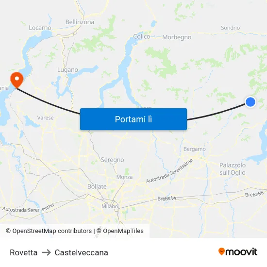 Rovetta to Castelveccana map