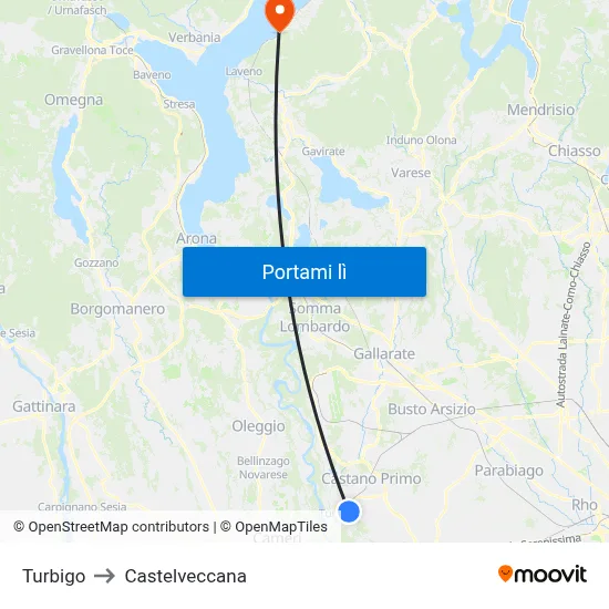 Turbigo to Castelveccana map