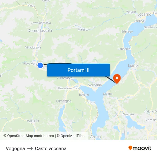 Vogogna to Castelveccana map