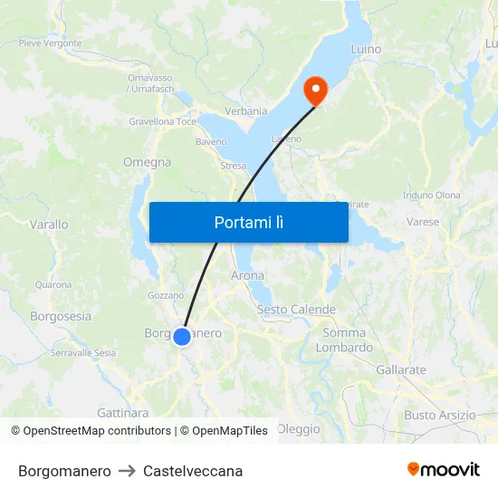 Borgomanero to Castelveccana map