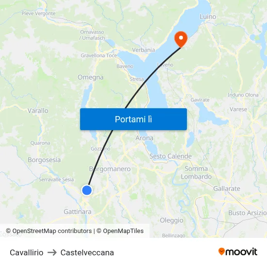 Cavallirio to Castelveccana map