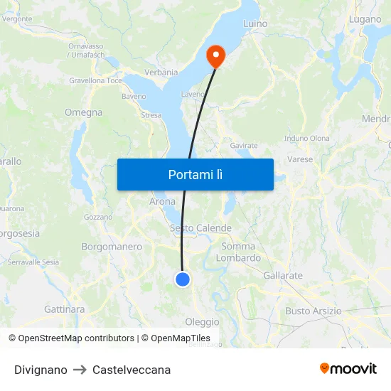 Divignano to Castelveccana map