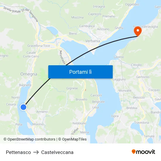 Pettenasco to Castelveccana map