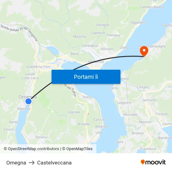 Omegna to Castelveccana map