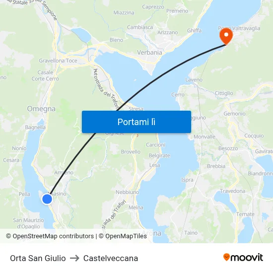 Orta San Giulio to Castelveccana map
