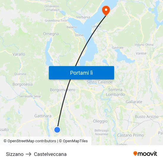 Sizzano to Castelveccana map