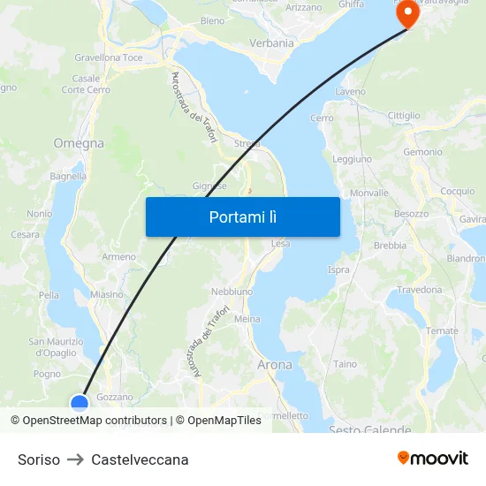 Soriso to Castelveccana map