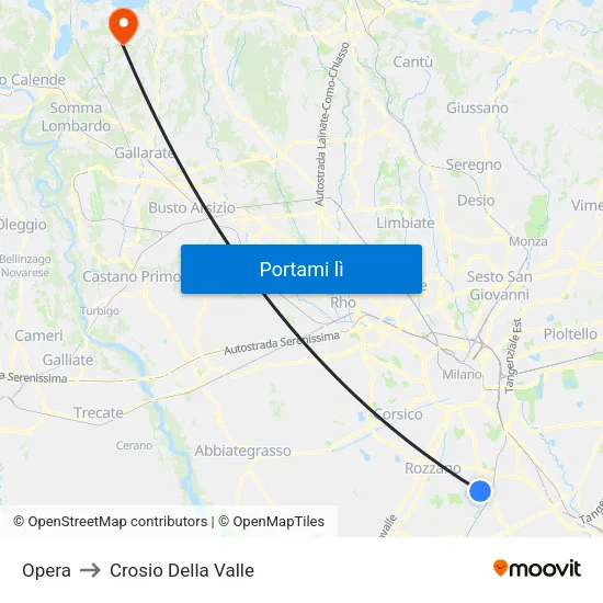 Opera to Crosio Della Valle map