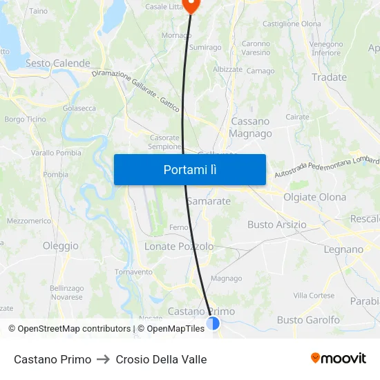 Castano Primo to Crosio Della Valle map