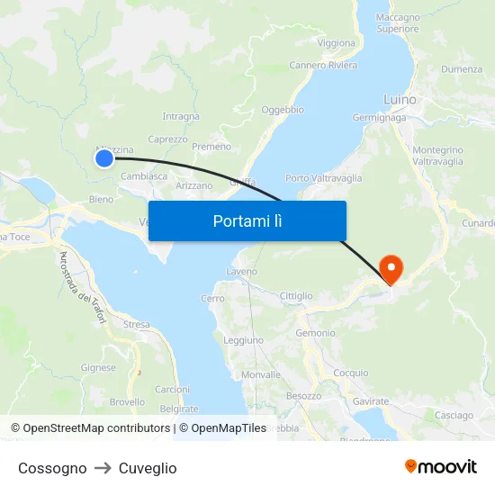 Cossogno to Cuveglio map