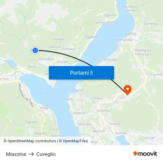 Miazzina to Cuveglio map