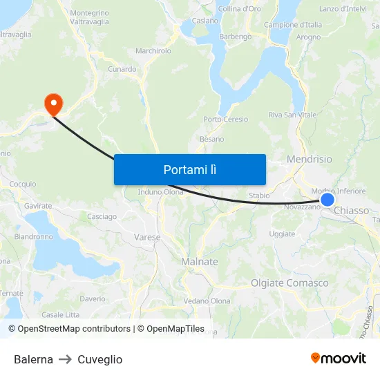Balerna to Cuveglio map