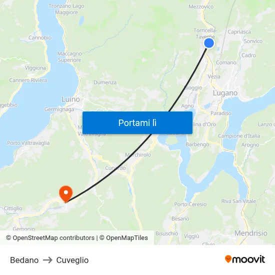 Bedano to Cuveglio map