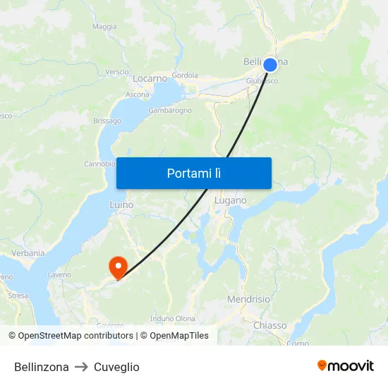 Bellinzona to Cuveglio map