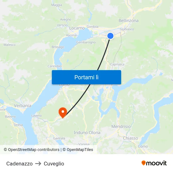 Cadenazzo to Cuveglio map